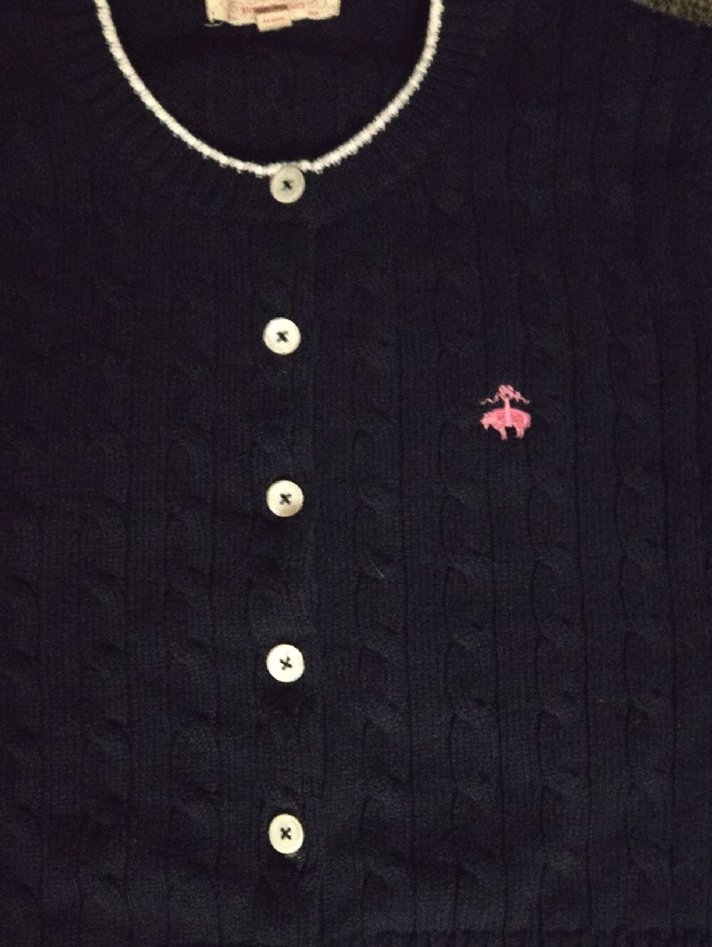 Brooks Brothers Navy Cardigan with Pink Logo and White Trim - Picture 2 of 4